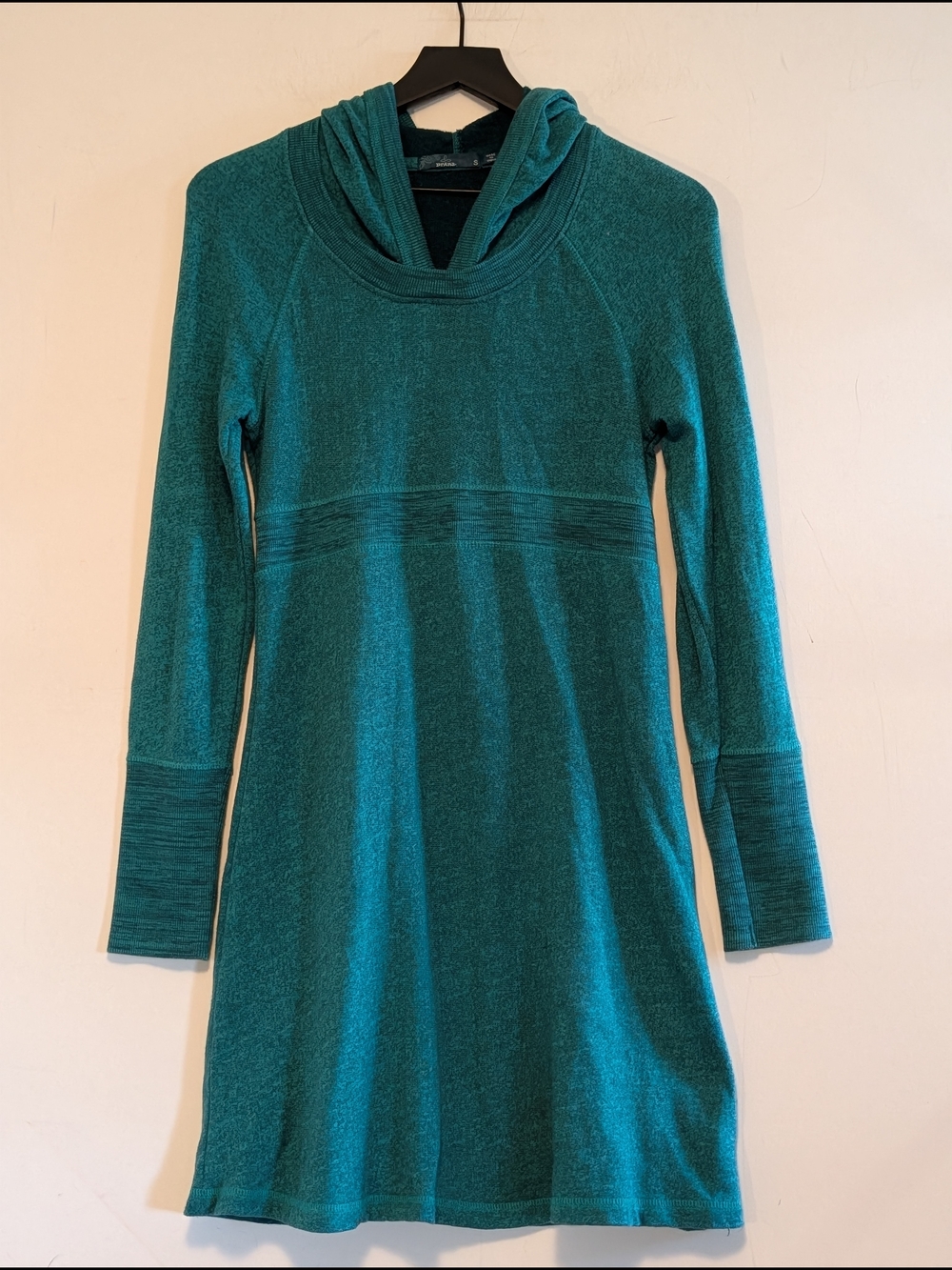 prAna Nanette Hooded Sweater Dress Small Organic Cotton Teal Aprés Ski Or Yoga
